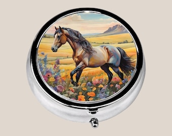 Pastillero pequeño con diseño de caballo salvaje para el bolsillo y para viajes.