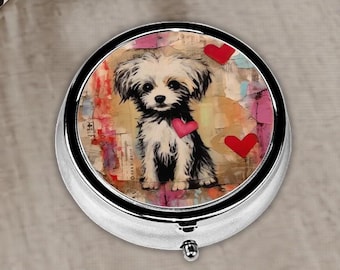 Bonita caja de pastillas vintage, regalo para amantes de los perros, ideas de regalo
