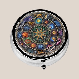 Zodiac Small Pill Box, Pill Case For Travel Purse and Pocket, Gift Ideas, Travel Accessories