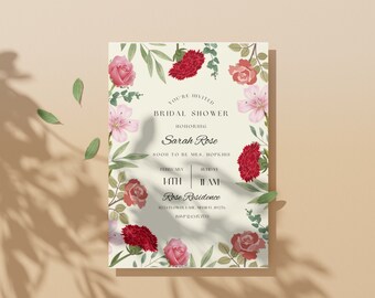 Brautparty-Einladung: Pink & rote Rosen (Digitaler Download)