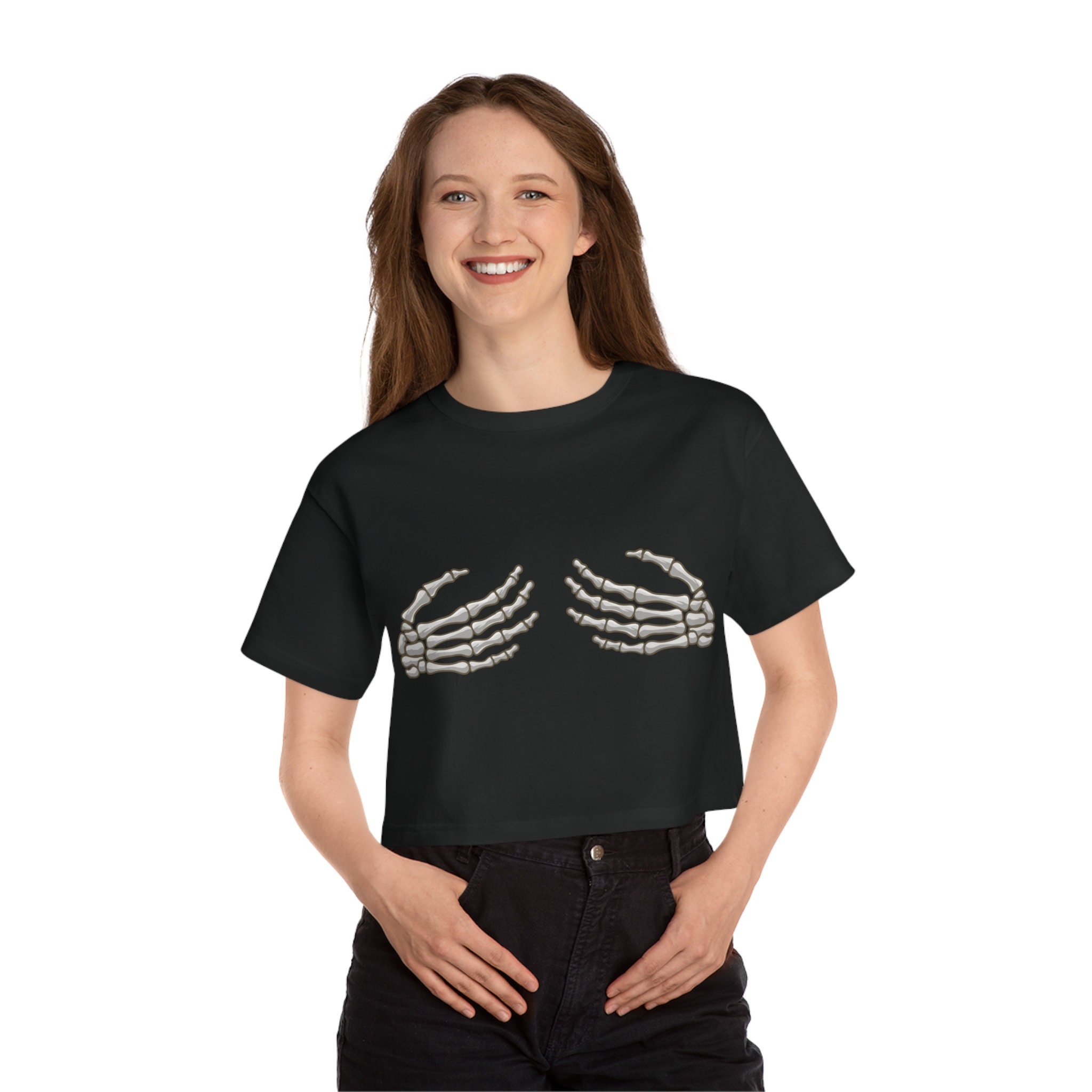 Discover Skeleton Hands Shirt, CHAMPION CROP TEE, Halloween Shirt, Halloween Skeleton, Champion Women's Heritage Cropped T-Shirt