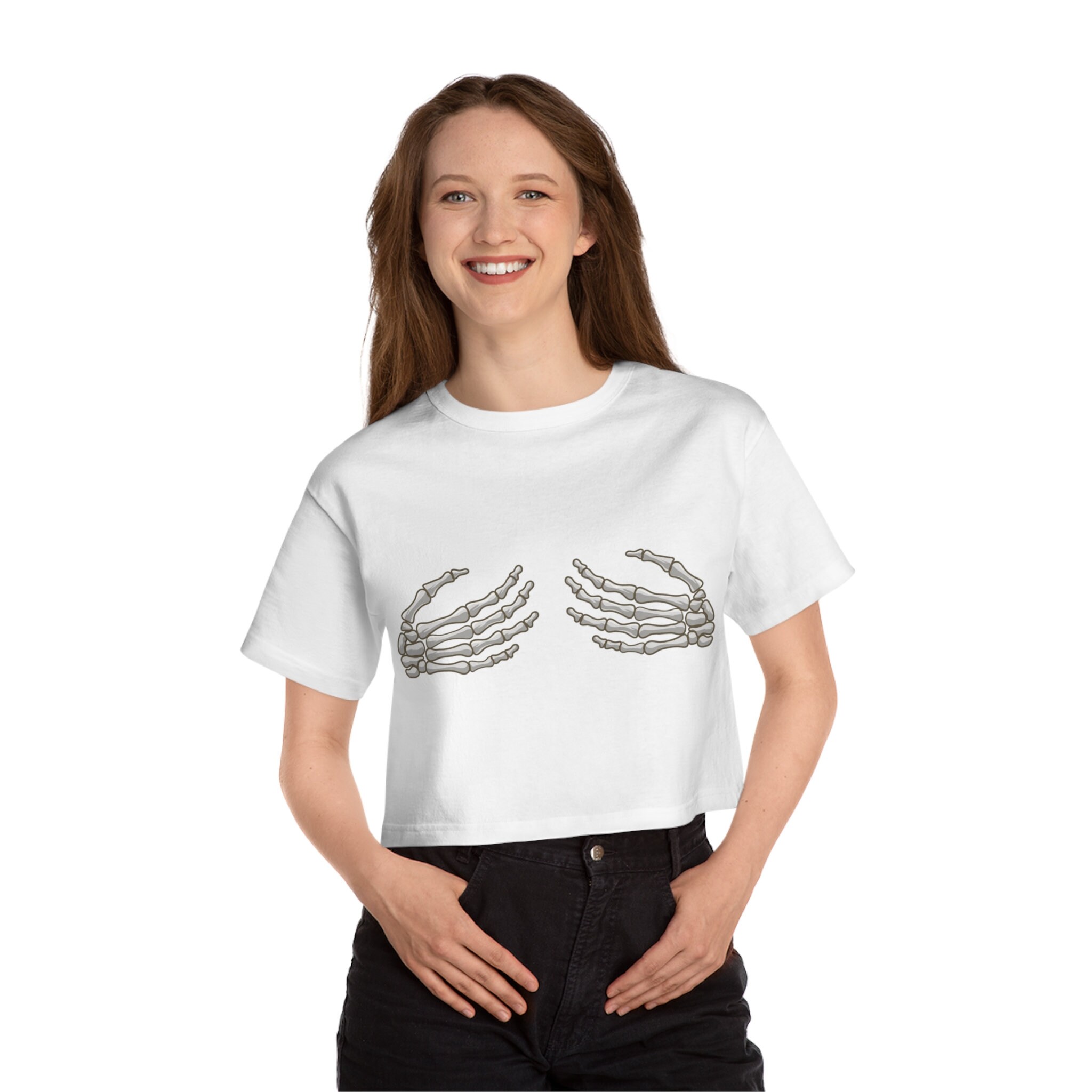 Discover Skeleton Hands Shirt, CHAMPION CROP TEE, Halloween Shirt, Halloween Skeleton, Champion Women's Heritage Cropped T-Shirt