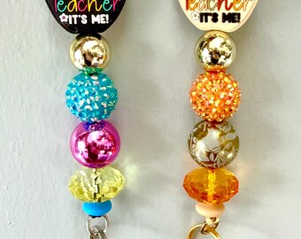 It's Me, Hi, I'm the Teacher Lanyard: Beaded Personalized ID Badge Holder.