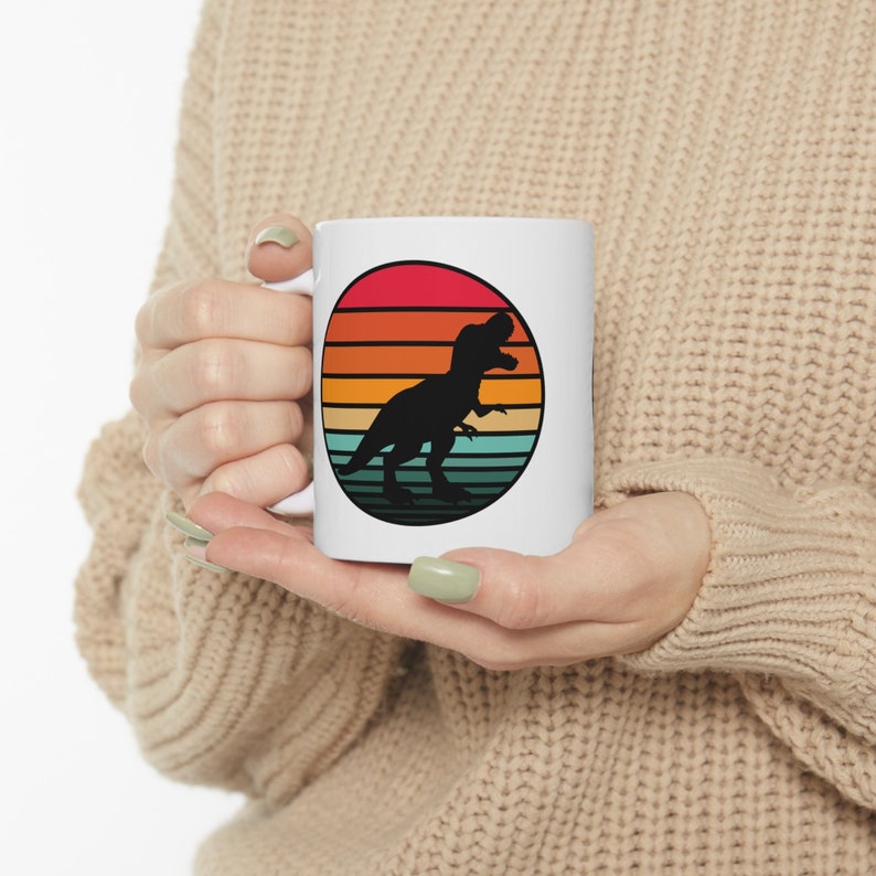 Trex Mug, Dinosaur Gift, Trippy Mug, Retro Style Mug, Vintage 70's