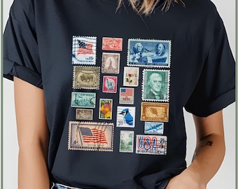 Vintage USA Stamp Shirt, Retro American History Tee, Postal Stamps Graphic Comfort Colors T‑Shirt