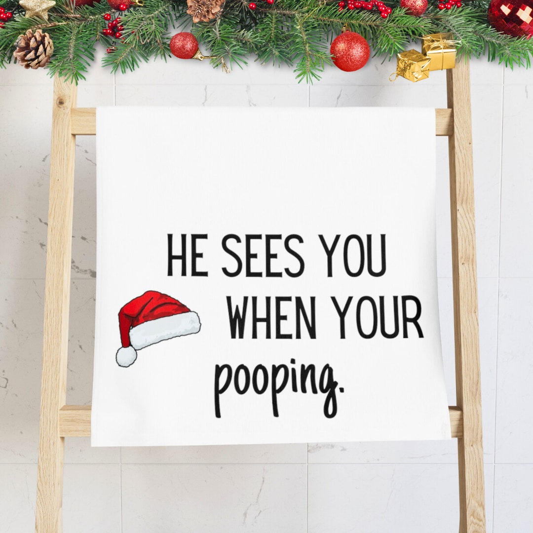 Christmas Bathroom Hand Towels He Sees You When You're Etsy