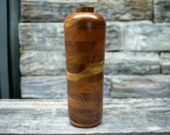 Turned Acacia Wood Vase , Hand carved