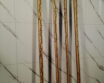 Fractal Burned Maple Walking Cane, Classic Brass Handle