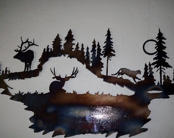 Deer in Nature Steel Sign, USA Made, Hand-torched, Hunter's, Father's, Wall Art