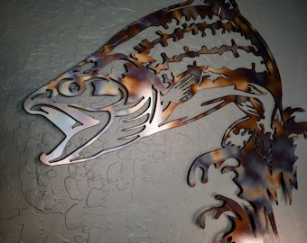 Torched Trout Fish Sign, Steel Sign, Hand-Torched, USA Made, Father's Day