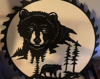 Bear Wilderness Steel Sign w/Sawblade Edge, Decor, Gift, Father's Day, Hunters