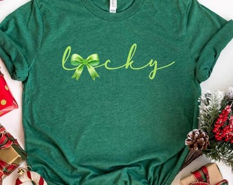 Lucky St Patrick's Day Coquette Shirt, Lucky T-Shirt, Women's Lucky Shirt, St Pattys day Shirt, Shamrock Shirt, St Patrick Bow, Irish Shirt