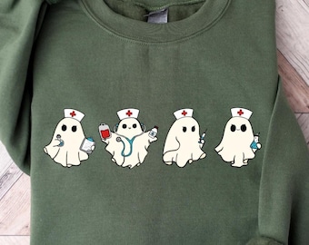 Ghost Nurse Halloween Sweatshirt, Halloween Nurse Shirt, Spooky Nurse Shirt, Cute Ghost Nurse Shirt, Halloween Nurse Gift, Cute Ghost Shirt