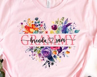 Custom Grammy Shirt, Grandma Floral Heart Shirt, Grammy T-Shirt, Personalized Grandma Gift, Mother's Day Shirt, Grandma With Grandkids Names