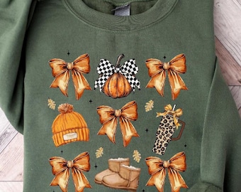 Fall Pumpkin Bow Sweatshirt, Fall Coquette Bow Tee, Pumpkin Coquette Sweater, Autumn Season Shirt, Autumn Girly, Fall Sweater,Winter Sweater