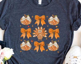 Thanksgiving Coquette Bow Shirt, Turkey Coquette Sweater, Pumpkin Season Shirt, Thankful Sweatshirt, Pumpkin Coquette Shirt, Fall Shirt