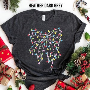 Christmas Light Coquette Bow Shirt, Christmas Shirt, Christmas Lights Shirt, Cute Christmas Shirts, Holiday Shirt, Christmas Season T-Shirts