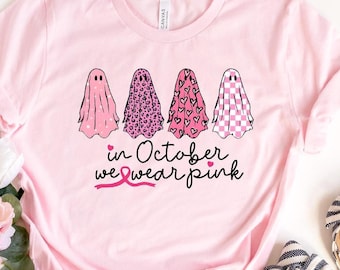 Breast Cancer Support Squad Shirt, Breast Cancer Shirt, In October We Wear Pink Ghosts, Breast Cancer Awareness Gift,Warrior Pink Ribbon Tee