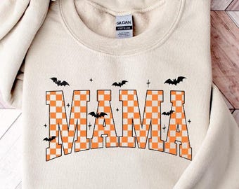 Retro Mama Halloween Sweatshirt, Halloween Mama Sweatshirt, Halloween Mama Shirt, Spooky Mama Sweat, Mama Halloween Gift, Checkered Mama Tee