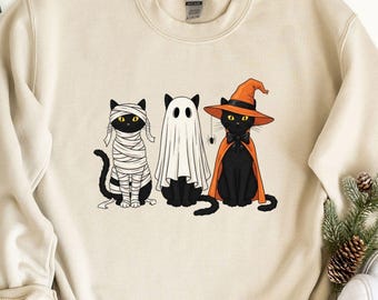 Halloween Black Cat Shirt, Spooky Cat Sweater, Funny Ghost Cat Tee, Cat Mom Shirt, Halloween Witch Cat Sweat, Cat Lover Tee, Halloween Gift