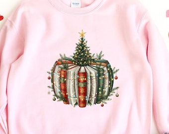 Bookworm Christmas Sweatshirt, Holiday Book Tree Tee