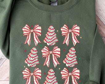 Coquette Bow Christmas Sweatshirt, Christmas Tree Shirt, Christmas Sweatshirt, Girly Christmas Sweater, Coquette Bow Sweater, Christmas Gift
