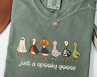 Comfort Colors® Halloween Shirt, Halloween Funny Goose Shirt, Just a Spooky Goose Shirt, Skeleton Goose, Spooky Season Tee, Halloween Party