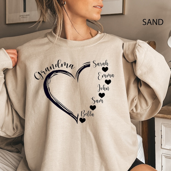 Custom Grandma Heart with Children Names Sweatshirt, Custom Grandma Sweatshirt, Personalized Grandma Apparel,Mother's Day Gift,Nana Crewneck