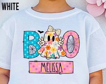 Halloween Boo Ghost Custom Name Kids Shirt, Boo Ghost Toddler Shirt, Halloween Kids Shirt, Halloween Girl Boy Tee, Cute Halloween Kids Gifts