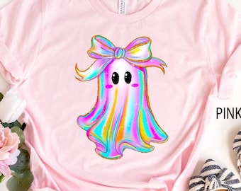 Halloween Iridescent Ghost Shirt, Coquette Ghost Shirt, Women Spooky Season Tee, Not-Real Glittery Ghost, Girly Ghost Shirt, Halloween Shirt