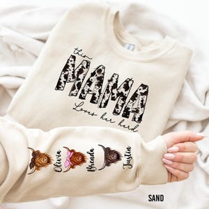 Custom Cow Mama Sweatshirt, Buffalo Plaid Mama Sweater, Mothers Day Gift, Cow Print Mama Tee, Mama Loves Her Herd,Western Mama,Grandma Sweat