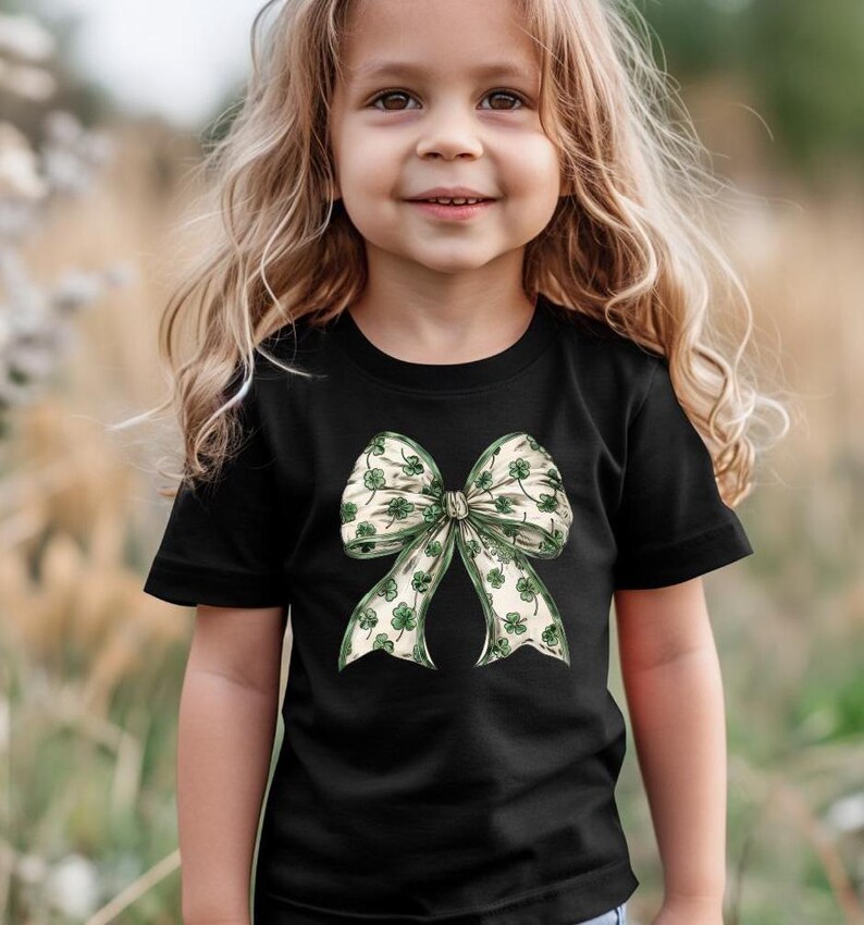 Coquette St Patrick's Day Bow Kids Shirt, St Patrick's Day Kids Shirt, Lucky Kids Shirt, St Patrick's Gift, Shamrock Irish Youth Toddler Tee