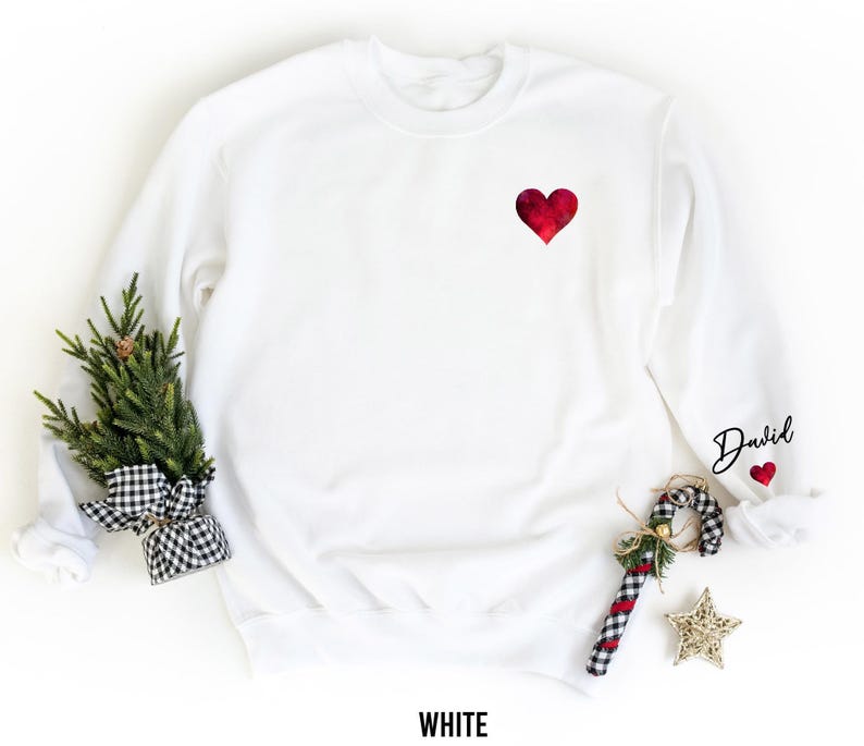 Personalized Valentines Day Shirt for women, Watercolor Heart Valentine's Gift , Valentine's Day matching Long- Sleeve, Crewneck Valentine's Day Tee, Mother's Day Sweatshirt, Gift for Mom