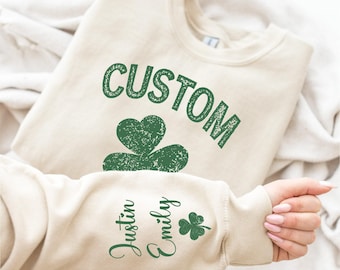 Personalized St Patrick's Day Sweatshirt with Children Name on Sleeve, St Patrick's Day Sweatshirt for Women, Shamrock Lucky, St Patty's Day
