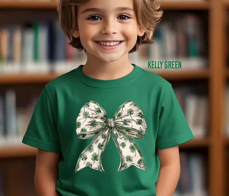 Coquette St Patrick's Day Bow Kids Shirt, St Patrick's Day Kids Shirt, Lucky Kids Shirt, St Patrick's Gift, Shamrock Irish Youth Toddler Tee
