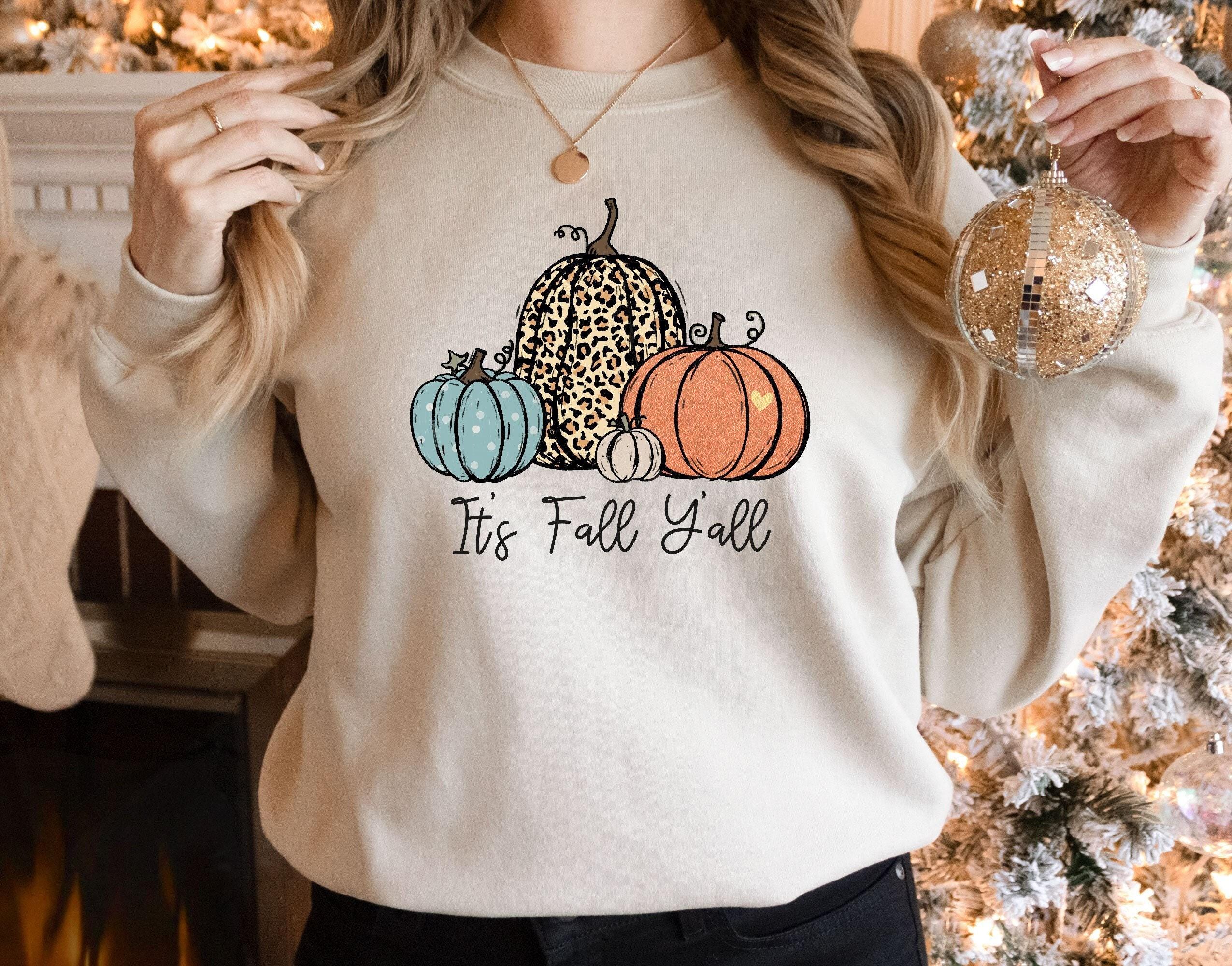 It's Fall Y'all Sweatshirt, Leopard Pumpkin Sweater, Thanksgiving Sweatshirt, Pumpkin Shirt, Fall Shirt for Women, Family Matching Shirt