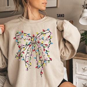 Christmas Light Coquette Bow Sweatshirt, Christmas Sweatshirt, Christmas Light Tee, Christmas Season Shirts, Holiday Sweater, Christmas Gift