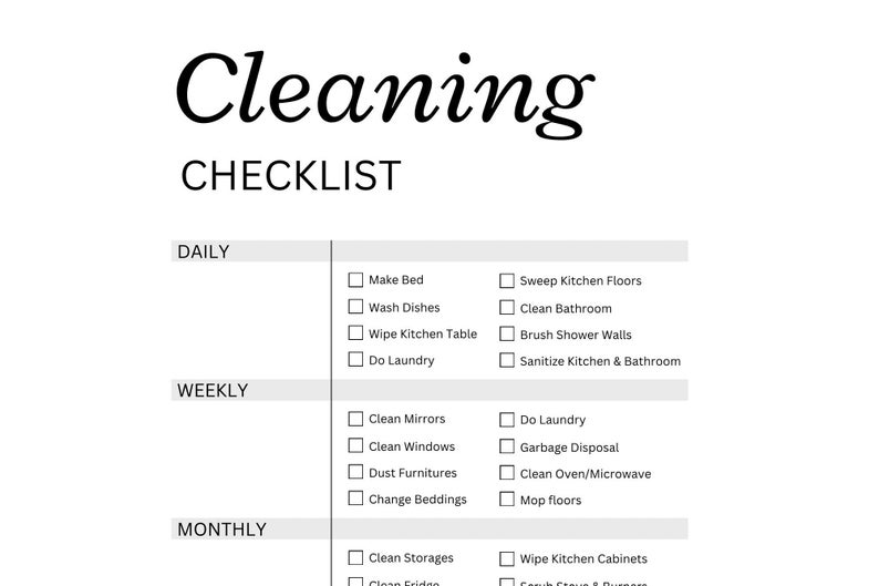 Deep Cleaning Checklist Template for Journals Etsy