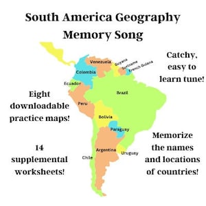 South America Geography Memory SONG, Maps & Worksheets