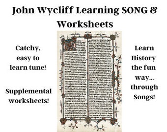 John Wycliff History Learning SONG & Worksheets