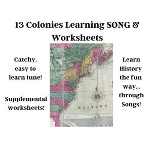 13 Colonies History Learning SONG & Worksheets