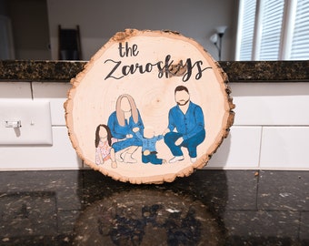 Family Portrait on Wooden Slice