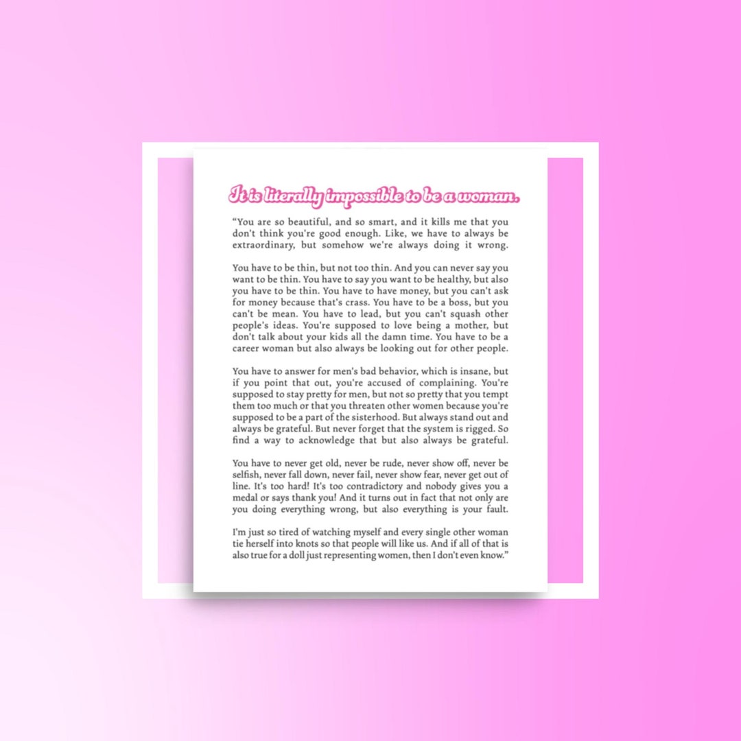 Barbie Monologue Poster Impossible to Be a Woman - Etsy