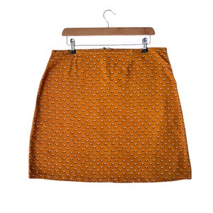 Vintage Corduroy A-Line Skirt Tan Brown with Tiny Flowers Wooden Button Handmade 1970s Hippie Floral Boho 60s 70s