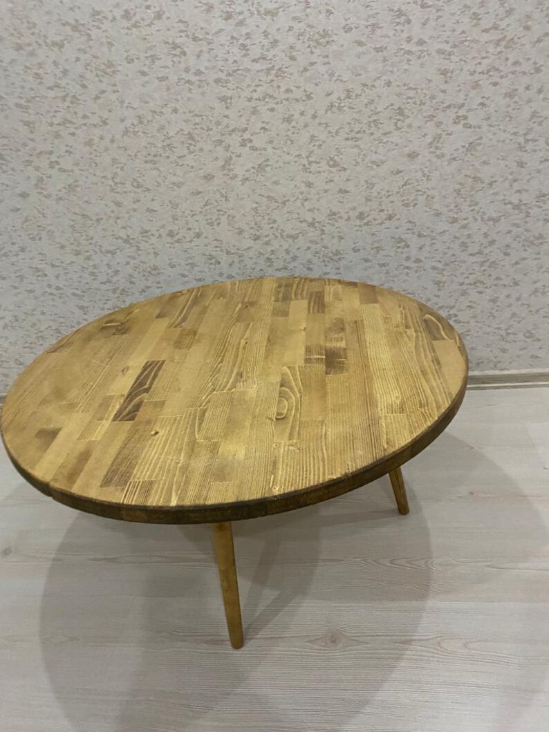 Solid Wood Rustic Round Coffee Table Etsy