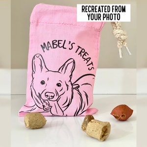 Custom Dog Treat Bag/ Pink Canvas Cotton Pouch/ Pet Treats/ Handmade Design/ Personalised Outline Drawing / Dog Walking Training Bag