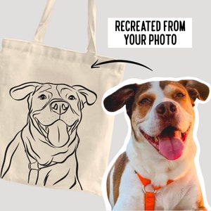 Personalised Dog Tote Bag/ Custom Pet Shopper Bag/ Minimalist Outline Pet Art/ Customised Canvas Tote Bag/ Cute Dog Illustration Bag