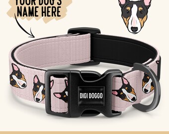Bull Terrier Collar/ Personalised Bully Breed Collar/ Sublimation Dog Collar/ Custom Pet Collar With Name/ Modern Bull Terrier Face Gifts