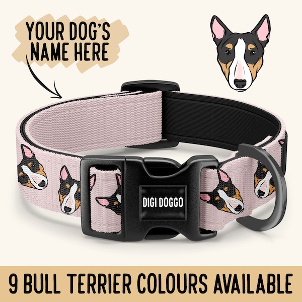 Collier Bull Terrier / Collier personnalisé pour race Bully / Collier pour chien par sublimation / Collier personnalisé pour animal de compagnie avec nom / Cadeaux visage de Bull Terrier moderne