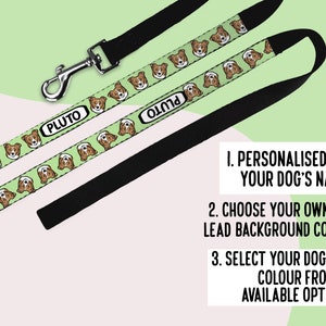 Personalized Border Collie Dog Leash: Custom Breed Illustration, Dog Owner Gift image 2